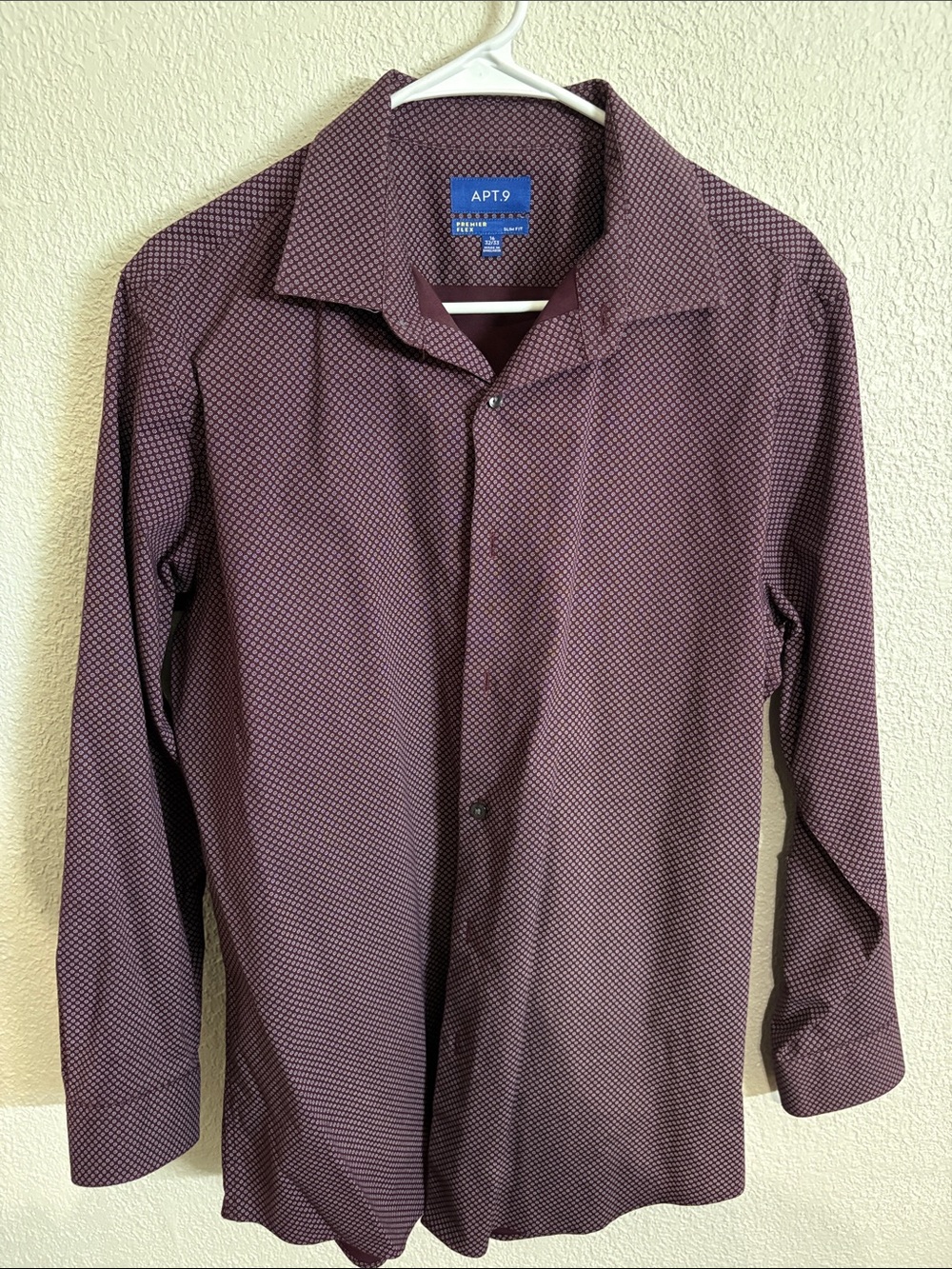Apt. 9 Men's Maroon Premier Flex Slim Fit Dress Shirt - Worn Once